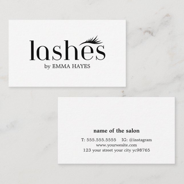 Minimalistisk Stilren Svart Vit Lash Artist Visitkort (Fram/baksida)