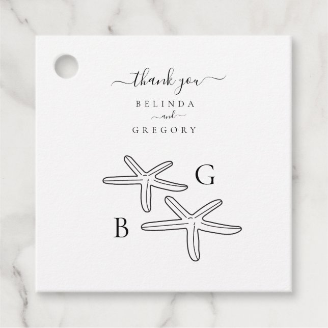 Minimalistisk stjärtfångare Monogram Bröllop Gåvor Etiketter (Framsida)