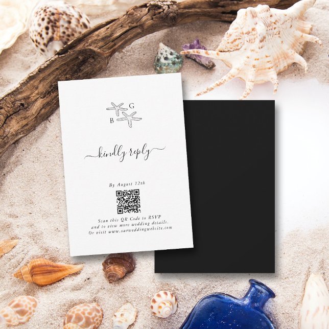 Minimalistisk stjärtfångare Monogram Bröllop OSA Kort (Minimalist Starfish Beach Monogram Wedding RSVP Card)