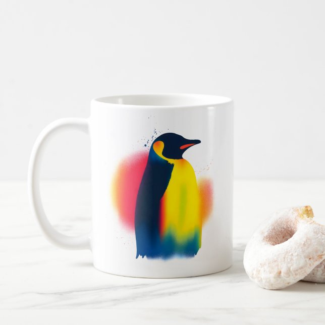 Minimalistisk strålfärg Penguin Silhouette Kaffemugg (Med munk)