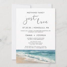Minimalistisk strandbröllopsreception vid kärleken inbjudningar