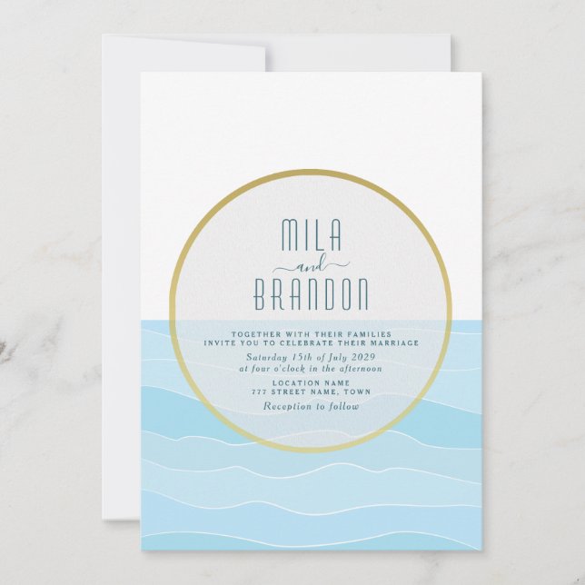 Minimalistisk stranddestination bröllop inbjudningar (Framsida)