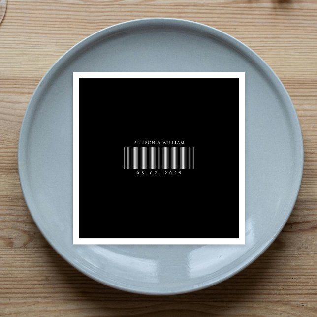 Minimalistisk streckkodsChic: Black & White Bröllo Pappersservett (Minimalist Barcode Chic: Black & White Wedding Napkins)