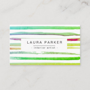 Minimalistisk strimlad vattenfärg i Mönster Grönt Visitkort
