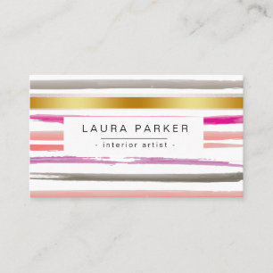 Minimalistisk strimlad vattenfärg Mönster Rosa Gul Visitkort