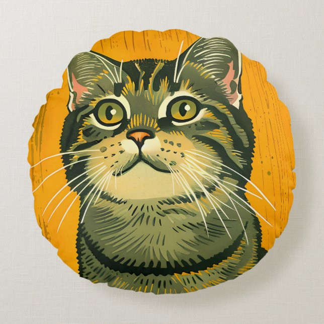 Minimalistisk stripe Grått Tabby Rund Kudde (Framsidan)