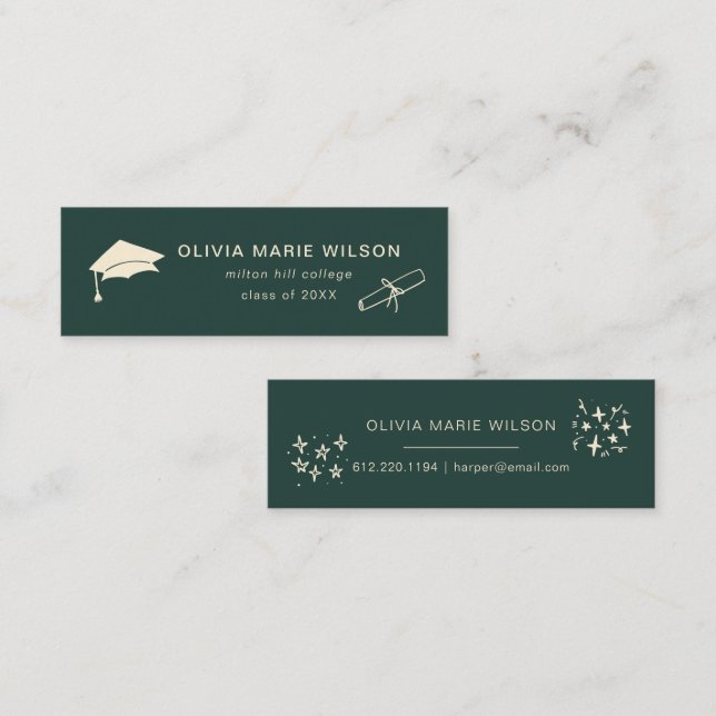 Minimalistisk Studenten-ikon Namn Card Skogen Grön Mini Visitkort (Fram/baksida)