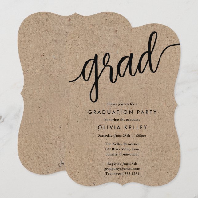 Minimalistisk Studentfest för svart och vitt skrip Inbjudningar (Fram/baksida)