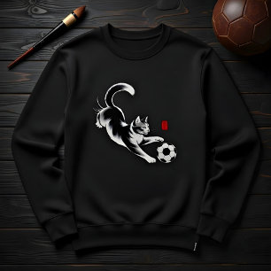 Minimalistisk Sumi-e Fotbollskatt Unikt Present Fö Lång Ärmad Tröja