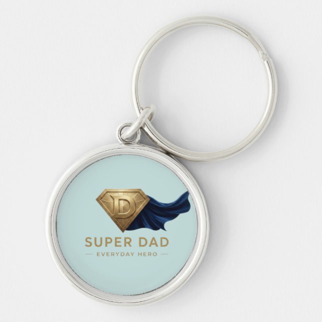 Minimalistisk Superhjälte Fars Dag Design Rund Silverfärgad Nyckelring (Framsidan)