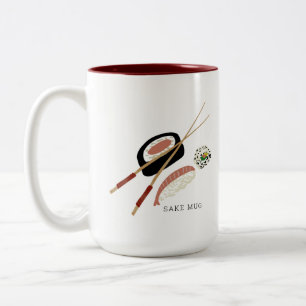 Minimalistisk sushi Rolls Sake & Chopsticks Två-Tonad Mugg