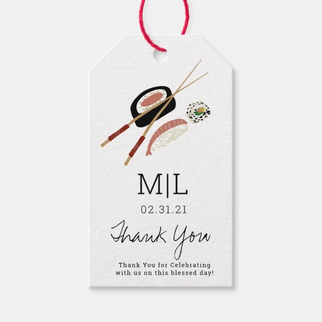 Minimalistisk Sushi-rulle Tack Asiatisk Bröllop Presentetikett (Framsidan)