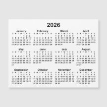 Minimalistisk svart 2026 magnetisk kalender