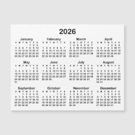 Minimalistisk svart 2026 magnetisk kalender
