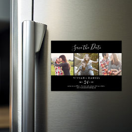 Minimalistisk | Svart 3-fotomall Spara datum Magnetisk Inbjudningskort