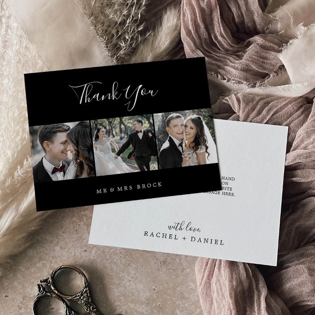 Minimalistisk | Svart 3-fotomall tackkort Tack Kort (Skapare uppladdad)