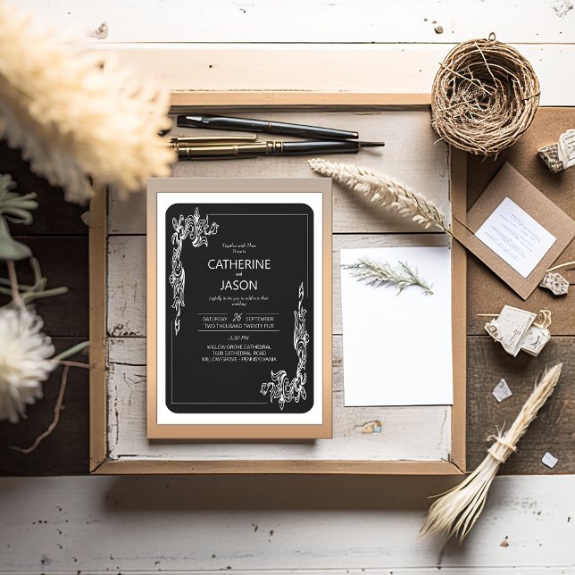 Minimalistisk | Svart alla på en bröllopsinbjudan Inbjudningar (Minimalist Black Wedding Invitation | Elegant & Modern Design )