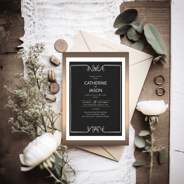 Minimalistisk | Svart alla på en bröllopsinbjudan Inbjudningar (Minimalist Black Wedding Invitation | Elegant & Modern Design  )