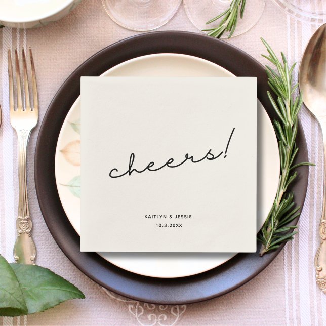 Minimalistisk Svart Anpassningsbar Cheers Bröllop Pappersservett (Minimalist Black Script Custom Cheers Wedding Napkins
)
