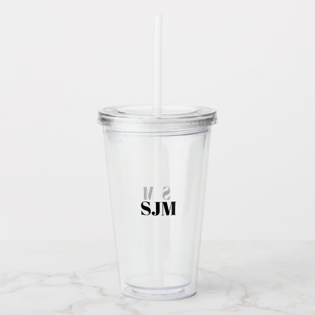 Minimalistisk svart Anpassningsbar, monogram initi Take Away Mugg (Framsida)