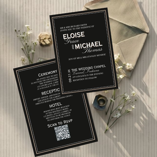 Minimalistisk svart band formell bröllop inbjudningar (Minimalist Black Tie Formal Wedding Invitation)
