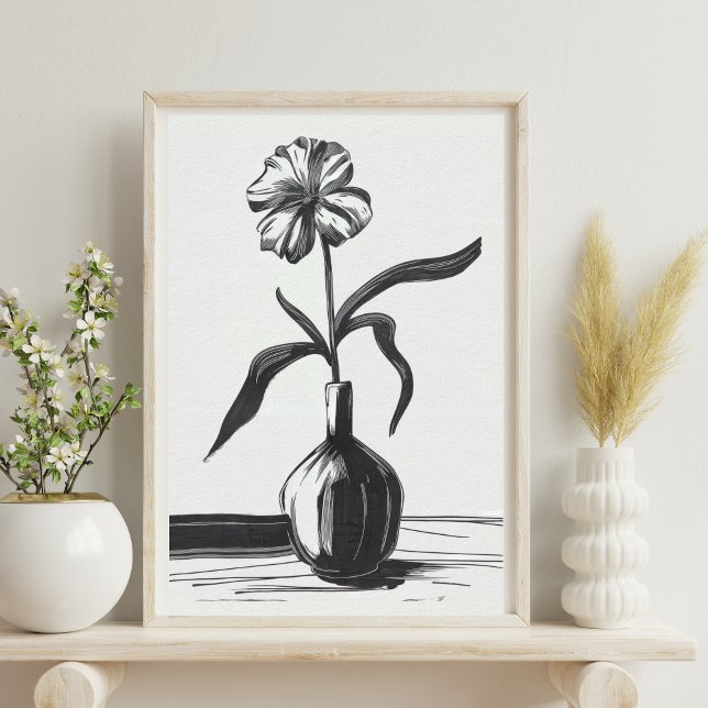 Minimalistisk svart Bläck-blomma Poster (Skapare uppladdad)