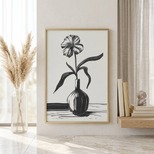 Minimalistisk svart bläckblomma poster