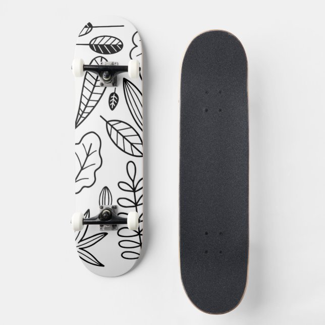 Minimalistisk svart blad mini skateboard bräda 18,5 cm (Framsida)