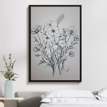 Minimalistisk svart blombukett av bläck poster nr