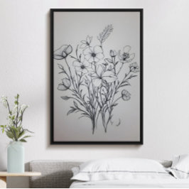 Minimalistisk svart blombukett av bläck poster nr
