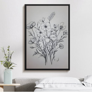 Minimalistisk svart blombukett av bläck poster nr