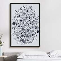 Minimalistisk svart blombukett av bläck poster nr