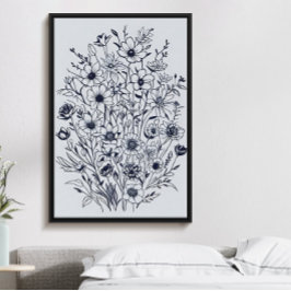 Minimalistisk svart blombukett av bläck poster nr