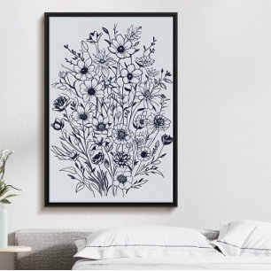 Minimalistisk svart blombukett av bläck poster nr