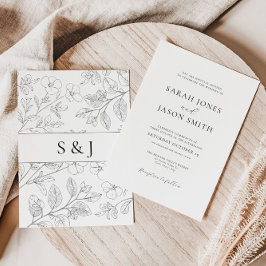 Minimalistisk svart blomsterbröllopsinbjudan inbjudningar