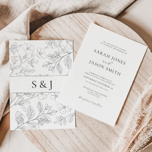 Minimalistisk svart blomsterbröllopsinbjudan inbjudningar