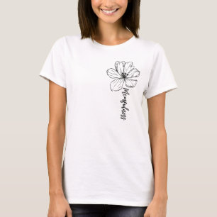 Minimalistisk svart blomstermönster i linjestil t shirt