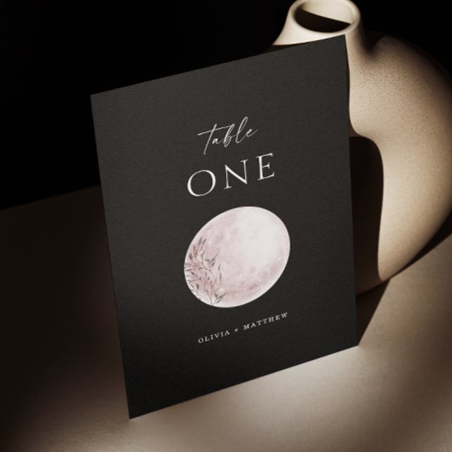 Minimalistisk svart bröllop | Blush Mystical Moon Bordsnummer (Skapare uppladdad)