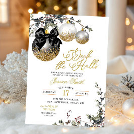 Minimalistisk svart Deck The Halls bröllopsdusch Inbjudningar