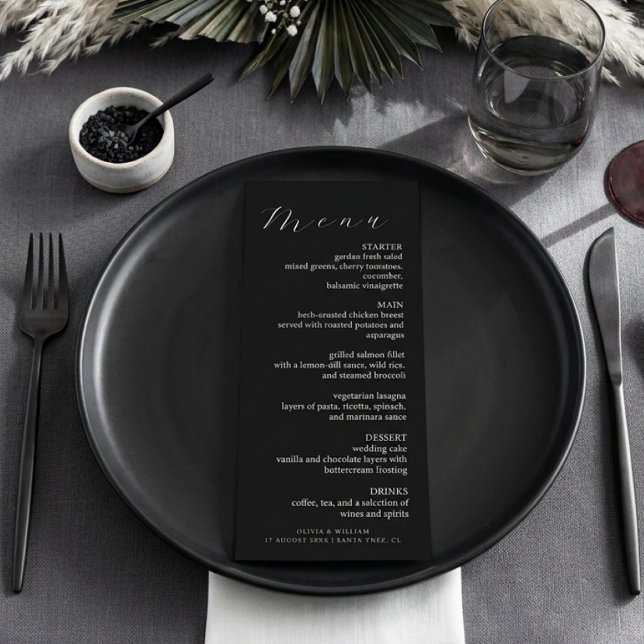 Minimalistisk Svart Elegant Bröllopsmiddag Meny (Skapare uppladdad)