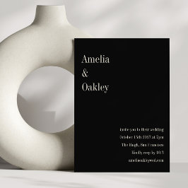 Minimalistisk svart elegant stilren modern bröllop inbjudningar