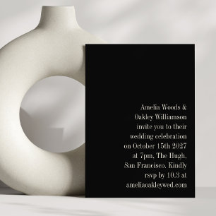 Minimalistisk svart elegant stilren modern bröllop inbjudningar