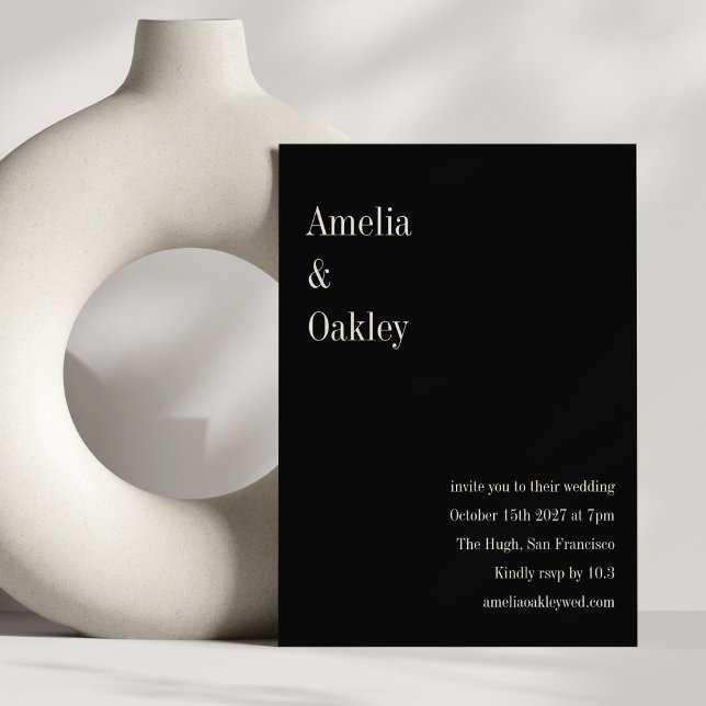 Minimalistisk svart elegant stilren modern bröllop inbjudningar (Skapare uppladdad)
