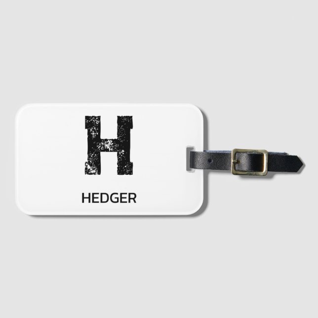 MINIMALISTISK SVART EN BOKSTAV MONOGRAM NAMN VIT BAGAGEBRICKA (Framsida horisontal)