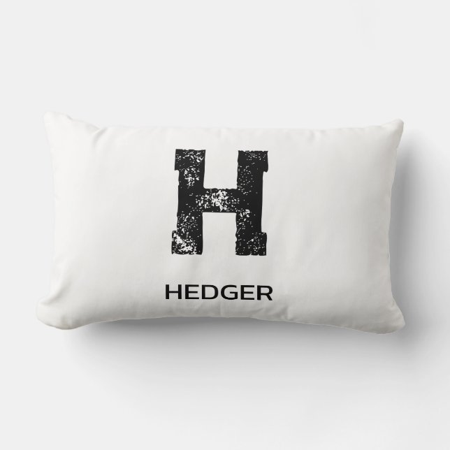 MINIMALISTISK SVART EN BOKSTAV MONOGRAM NAMN VIT LUMBARKUDDE (Framsida)
