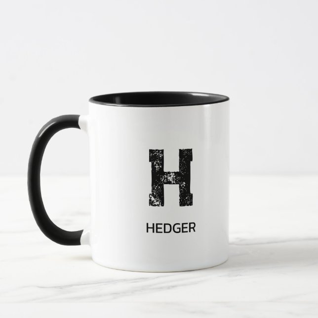 MINIMALISTISK SVART EN BOKSTAV MONOGRAM NAMN VIT MUGG (Vänster)