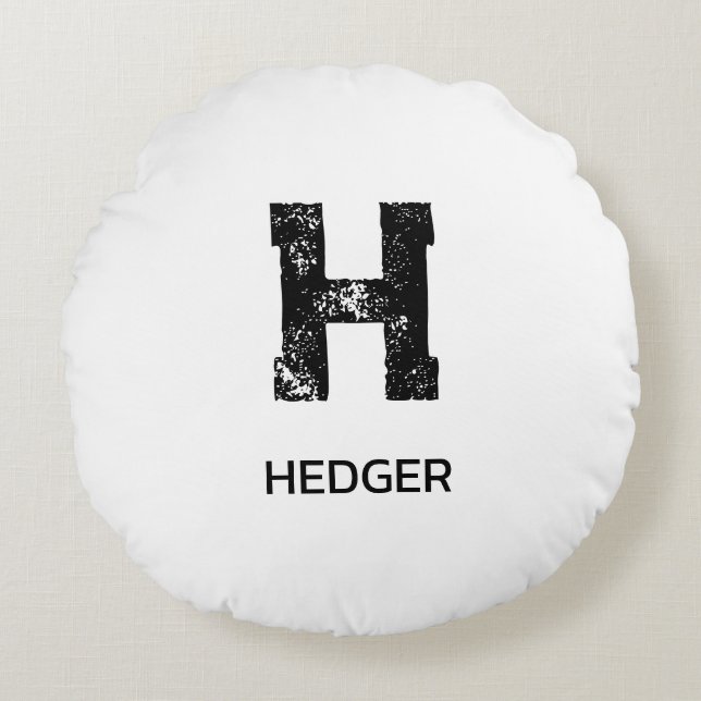 MINIMALISTISK SVART EN BOKSTAV MONOGRAM NAMN VIT RUND KUDDE (Framsidan)