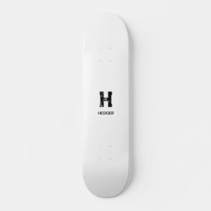 MINIMALISTISK SVART ENBOKSTAVS MONOGRAM NAMN VIT MINI SKATEBOARD BRÄDA 18,5 CM