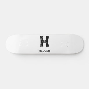MINIMALISTISK SVART ENBOKSTAVS MONOGRAM NAMN VIT MINI SKATEBOARD BRÄDA 18,5 CM
