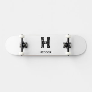 MINIMALISTISK SVART ENBOKSTAVS MONOGRAM NAMN VIT MINI SKATEBOARD BRÄDA 18,5 CM